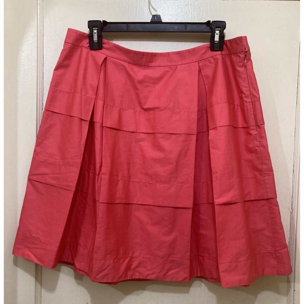 J Crew Skirt M Solid Pink Cotton Linen‎ Blend Pleated Tiered Office Lightweight